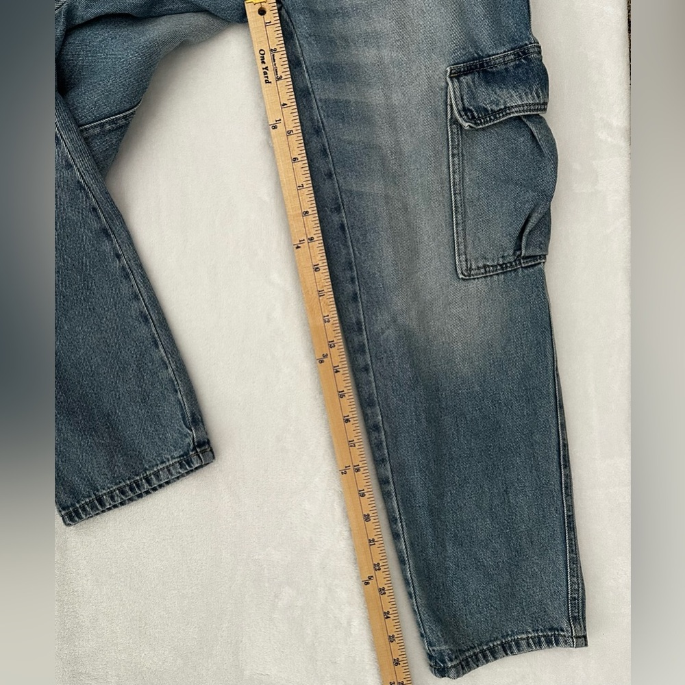 Zara Cargo Jeans Juniors Size 13/14 Blue High Rise Straight Leg Utility Denim - Picture 7 of 11